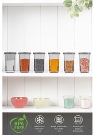 Resim 6'lı Etiketli Ve Kilitlenebilir Hava Almaz Kapaklı Baharatlık Seti - Baharatlık Gri Antrasit 