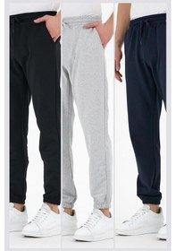 Resim Comeor 3'lü Erkek Eşofman Altı Etiketli Arka Ve Yan Cepli Regular Fit Lastik Paça 001 Siyah - Gri- Lacivert 