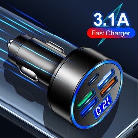 Resim 3A 4USB Type-c Araba LED Dijital Ekran Araba Şarj Cihazı Volt Metre Araba Monitörü LED Voltajlı 