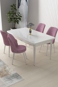 Resim Canisa Nil Serisi 70x110 Sabit Mutfak Masası Takımı Beyaz Masa 4 Pembe Sandalye 