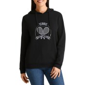 Resim Qivi 92076074 Tennis Spor Baskılı Siyah Kadın Örme Kapşonlu Sweatshirt Uzun Kol 