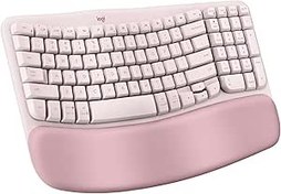 Resim Logitech Wave Keys kablosuz ergonomik klavye, yastıklı avuç içi dayanağı, rahat doğal yazma, kolay anahtarlama, Bluetooth, Logi cıvata alıcısı, çoklu işletim sistemi, Windows/Mac için, gül 