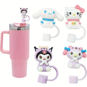 Resim Sanrio Karikatür Yeniden Kullanılabilir Saman Kapakları - Toz Geçirmez, 10mm Samanlara Uyar, Her Yaş İçin Renkli İçecek Aksesuarları, Mükemmel Hediye Fikri 