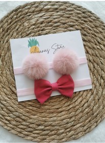 Resim Kız Bebek Peluş Ponpon Bandana Ve Fiyonk Bandana Seti 