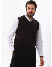 Resim Pelikan Erkek Çizgili V Yaka Süveter 9625 Bordo 