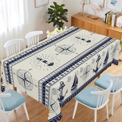 Resim 1 adet Denizcilik Yuvarlak Masa Örtüsü, %100 Polyester, Lacivert Çapa Pusula Baskılı, Makine Dokuma, İç ve Dış Mekan Masa Örtüsü, İlkbahar Yaz Ev Mutfak Dekoru, İdeal Ev Hediyesi 
