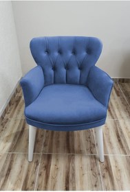 Resim Azra Aksesuar Berjer - Tekli Koltuk - Ahşap Ayak - Nubuk Kumaş - Beyaz Ayak - Mavi 