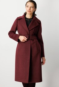 Resim Beli Kuşaklı Kruvaze Kaşe Kaban - Siyah / 38 
