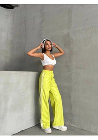 Resim Şeritli Deri Pantolon Yeşil H26430 Yeşil 