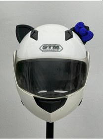 Resim Motor & Motosiklet Koyu Mavi Fiyonklu Siyah Kedi Kulak Kask Dış Aksesuarı Diğer 