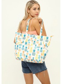 Resim İcone Bag Kadın Çantası, Fonksiyonel Baskılı Plaj Çanta, Beach Bag, Karpuz Tropical Desenli Fermuarlı Çanta Yeşil - Sarı 