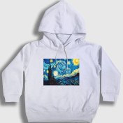 Resim Presmono Unisex Çocuk Beyaz Starry Night Art Painter Vincent Van Gogh Kapüşonlu Sweatshirt 