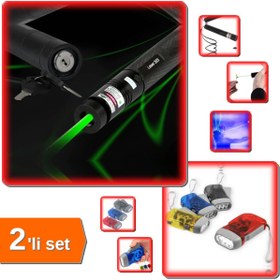 Resim HerEveOyuncak Yeşil Lazer Pointer 2000mw + Elle Şarj Edilebilen El Feneri - Pratik Kullanım İçin 2li Set ZNM1TJ 
