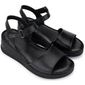 Resim Tamer Tanca Kadın Hakiki Deri Siyah Deri Comfort Sandalet 