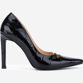Resim Valmenti Kadın Hakiki Deri Siyah Kroko Stiletto Ayakkabı 1138 4930 Bn Ayk Sk25-26 Sıyah Kroko Siyah 