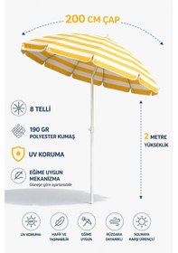 Resim Plaj Şemsiyesi 200 Cm Çap Sarı Beyaz Renkli 8 Telli Eğim Verilebilir Sarı - Beyaz 