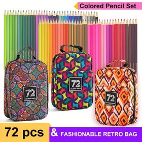 Resim 72 adet Renkli Kalem Seti - Moda Retro Baskı Depolama Çantası ile. Yüksek Kaliteli Çizim Sanatı Yağlı Kalemler, Altıgen Kalemler, Ergonomik Tutuş, Anti-Kırılma Kalemi. Boyama, Renkli, Çizim, Mavi Bohemian/Mavi Paisley Kalem Kutusu için Uygun 