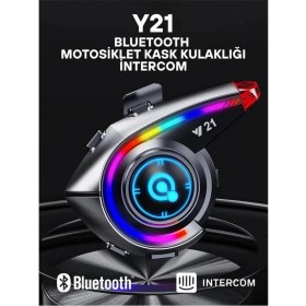 Resim Y21 Rgb Işık Efektli Intercom Bluetooth Motosiklet Kask Kulaklığı Intercom Kulaklık 