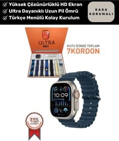 Resim Ultra 7 in 1 Strap Bluetooth Arama Yanıtlama Bildirim Kasa Koruma Akıllı Saat + 7 Renkli Kordon 