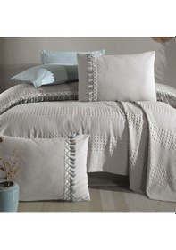 Resim Clasy %100 Pamuk Çift Kişilik Pike Takımı Bohamline Açık Gri 