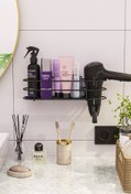 Resim Bino Banyo Aksesuarları Banyo Düzenleyici Yapışkanlı Saç Kurutma Makinesi Fön Makinesi Organizer Raf 