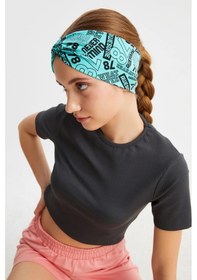 Resim Kadın Çapraz Bağlamalı Pamuklu Penye, Kaymaz, Yumuşak, Esnek, Saç Bandı Bandana - Tek Ebat / Turquaz Desen Turquaz Desen 