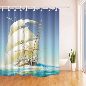 Resim Zethome Tropik Sail Boat Banyo Duş Perdesi Tek Kanat 1 x 120 x 200 