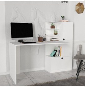 Resim Dekorister Merinos Kitaplıklı Çalışma Masası Beyaz 