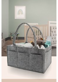 Resim Jasper Sade Keçe Anne Bebek Bakım Organizer Çantası Gri 