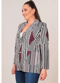 Resim Lady Majestic Büyük Beden Çizgili Ceket - Mürdüm 