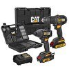 Resim Cat DXK201 18Volt/2.0Ah Li-ion Çift Akülü Kömürsüz Profesyonel Şarjlı Darbeli Matkap - DX7030 - DA01903 Kombo Set 