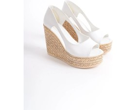 Resim Asmi Shoes Kadın Dolgu Topuklu Beyaz Ayakkabı 11 cm Suni Deri Kalın Taban Tasarım 