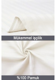 Resim Çizgili Saten 2'li Yastık Kılıfı Ekru 