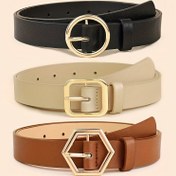 Resim 2/3'lü Set Kadınlar için PU Kemer Alaşım Yuvarlak Toka, Kare Toka ve Altıgen Toka ile Dekoratif Şık Çok Yönlü Bel Bandı 