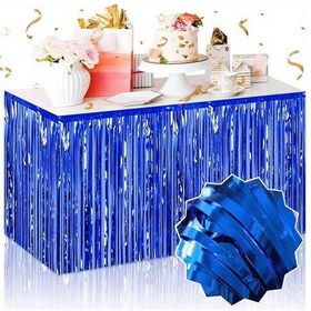 Resim Lvsqvr Kendinden Yapışlı Mavi Metalize Püsküllü Masa Eteği 75 X 275 Cm Parti Süslemesi Tüm Yaşlar 