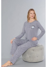 Resim Uzun Kol Pijama Takımı Mevsimlik Viskon Alperi 790-64 Gri 