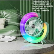 Resim ROXİVA Şarjlı Bataryalı Vantilatör-Masaüstü Fan-3 Kademe ayarı-7 Farklı Rgb Işık modu-180c Ayarlanbilir 