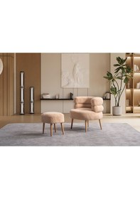 Resim Barel Özel Tasarım Çay Seti, Berjer Ve Puf Ofis Balkon Cafe Bahçe Salon Mobilyası 2 Li Takım Bej Bej 