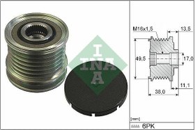 Resim INA 535016610 | Alternatör Kasnağı 07-207-308-3008-5008-C4-C5 1.4İ-1.6İ 16V (Bosch-150Ah) 