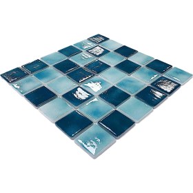 Resim MozaiKristaL Havuz, Banyo, Sauna, Spa, ve Yaşam Alanlarının Tüm Yüzeyleri Için. 50X50MM Turkuaz Mix. 31.5X31.5 Cm. Fileli Cam Mozaik. ( 1 M2 Fiyatıdır ) 