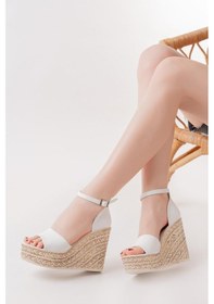 Resim Asmi Shoes Kadın Dolgu Topuklu Ayakkabı Rahat Yüksek Topuklu 11cm Beyaz Beyaz 