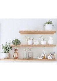 Resim Elit Ahşap 3'lü Dekoratif Gizli Monte Duvar Rafı,ucan Raf, Kitaplik 18 Mm Mdf 60 15 50 15 40 15 Dogal Cam 