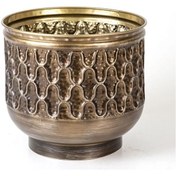 Resim Euroflora HDYEN01330 Kabartma Desenli Metal Saksı Kahverengi 25x23x25cm 