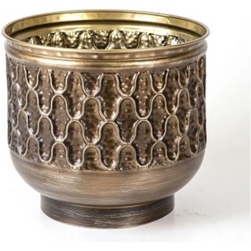 Resim Euroflora HDYEN01330 Kabartma Desenli Metal Saksı Kahverengi 25x23x25cm 