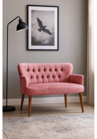 Resim Roma Modern İkili Koltuk - Babyface Kumaş - Ahşap Ceviz Renk Ayak - Gül Kurusu Gül Kurusu 