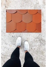 Resim Dijital Baskı Açık Kahve Kiremit Desen Kapı Önü Paspası K-1078 