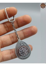 Resim Çiçekli Damla Model 925 Ayar Gümüş Oksitli Telkari Anahtarlık 201025159 Gümüş 