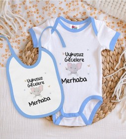 Resim Bk Kids Uykusuz Gecelere Merhaba Tasarımlı Mavi Bebek Body Zıbın Çok Renkli 