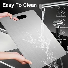 Resim Premium Paslanmaz Çelik Kesme Tahtası - Saplı, İki Taraflı Tasarım ile Meyve, Sebze ve Et için - Temizlemesi Kolay ve Dayanıklı Mutfak Aleti 