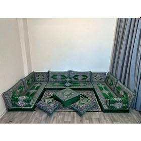 Resim Coton Şark Köşesi Saraylı Desenli Minder Takımı Yeşil 18 Parça 